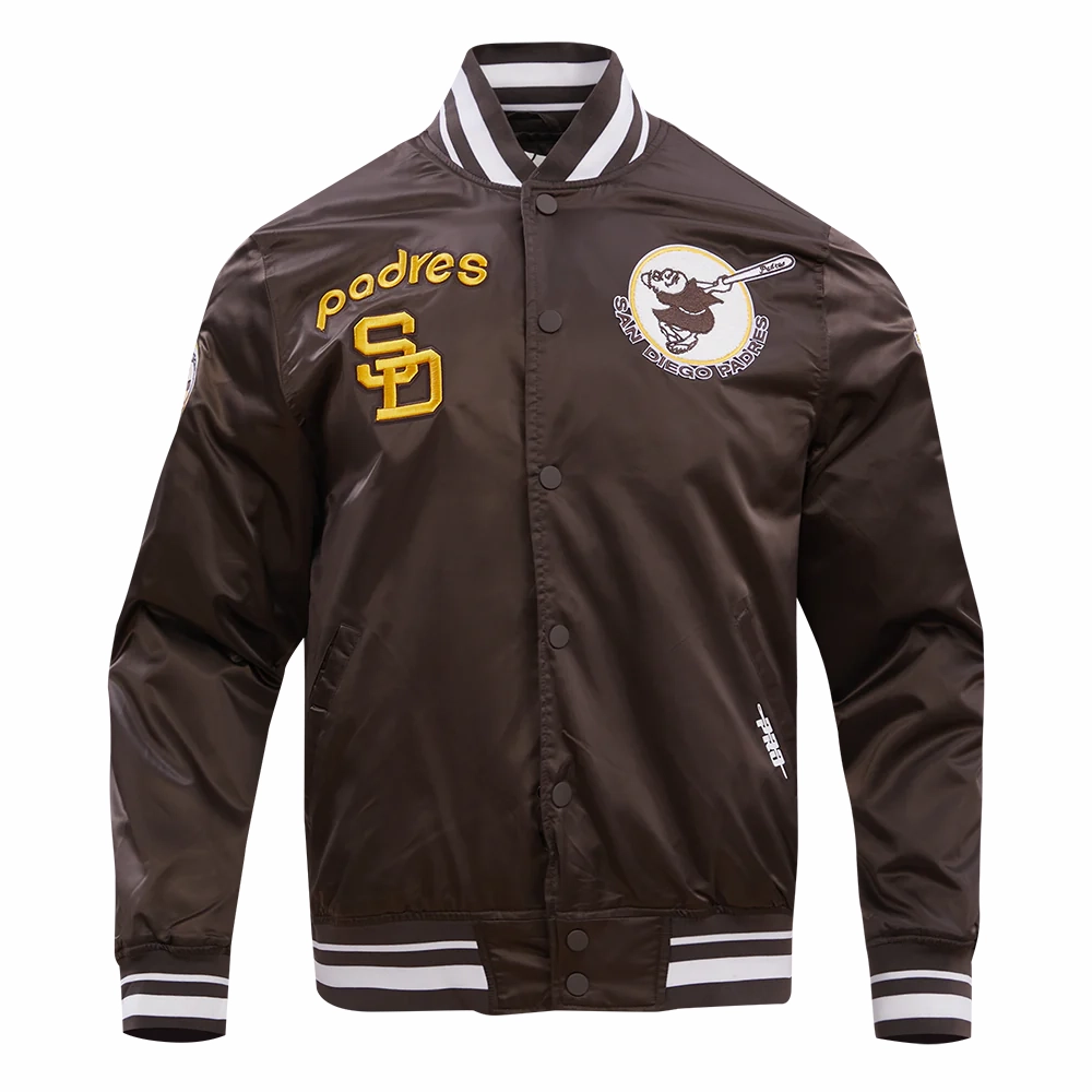 San diego padres retro classic full snap satin varsity jacket brown 6