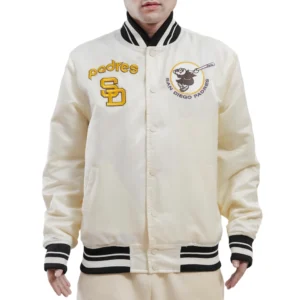 San diego padres retro classic full snap satin varsity jacket white 3