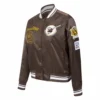 San diego padres retro classic womens full snap satin varsity jacket brown 1