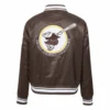 San diego padres retro classic womens full snap satin varsity jacket brown 3
