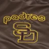 San diego padres retro classic womens full snap satin varsity jacket brown 5