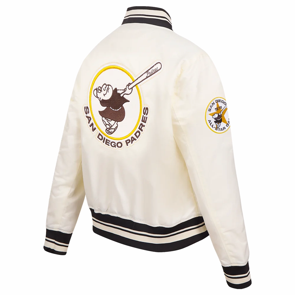 San diego padres retro classic womens full snap satin varsity jacket cream 2