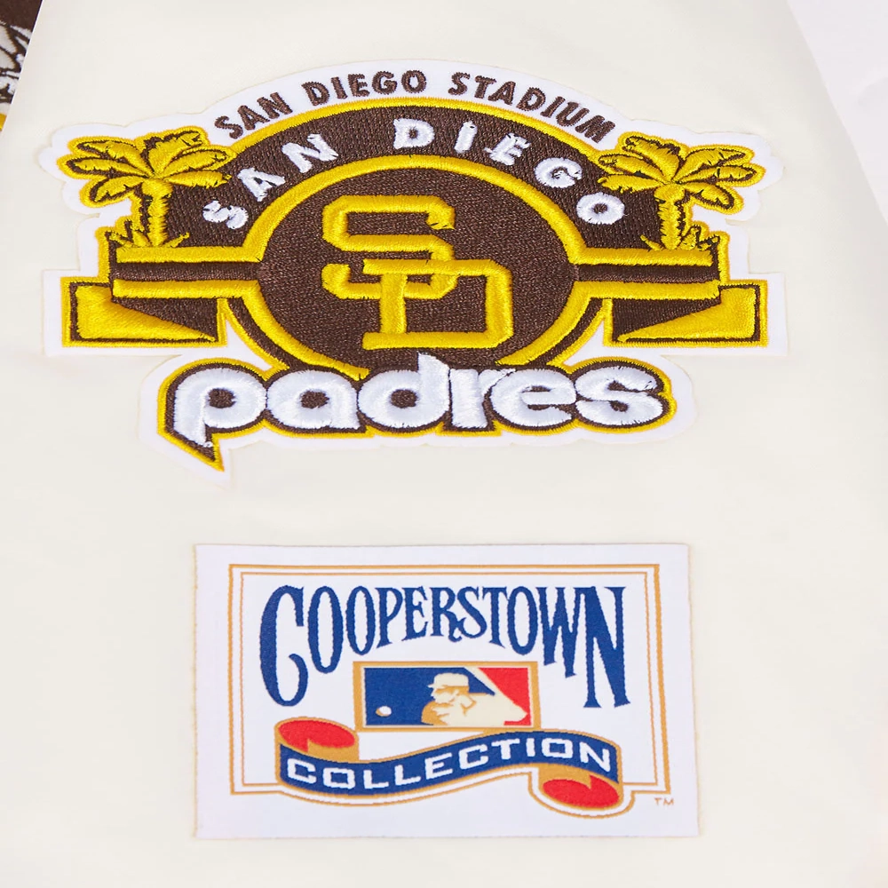 San diego padres retro classic womens full snap satin varsity jacket cream 4