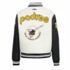 San diego padres retro classic womens wool leather varsity jacket white black 1