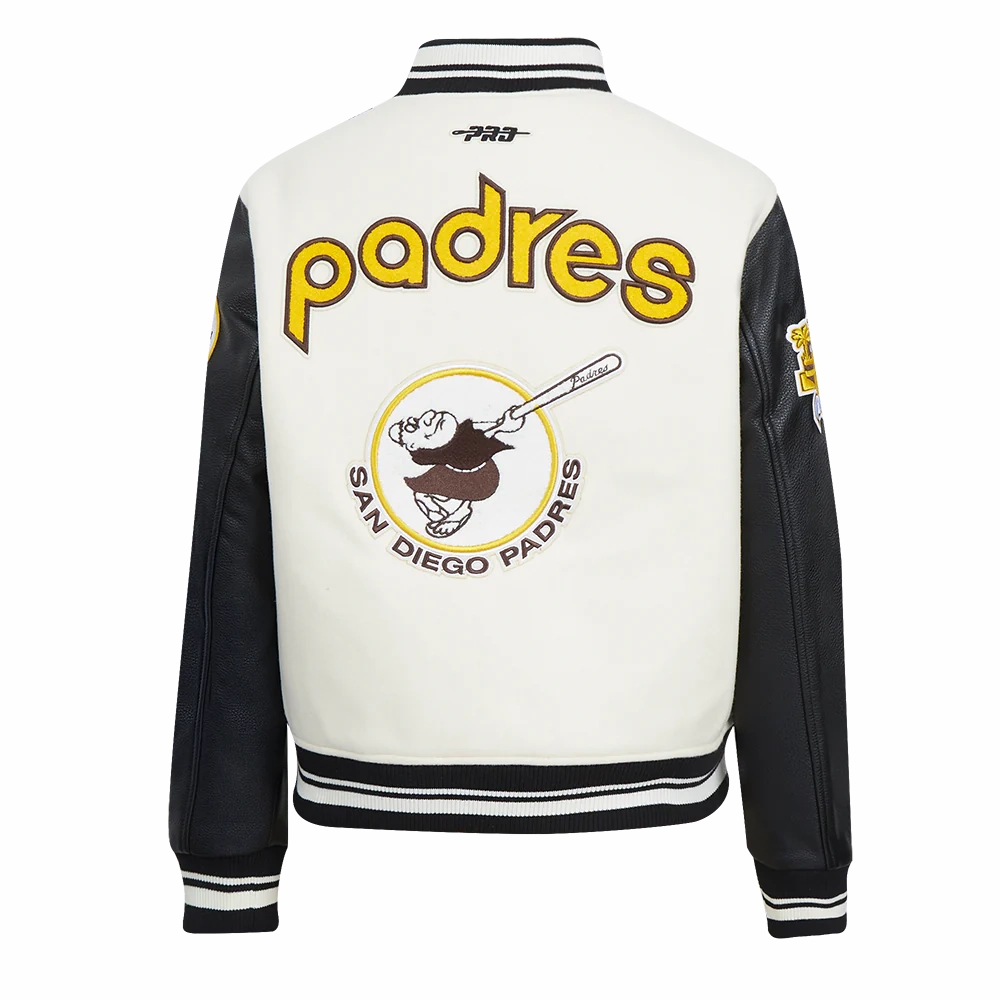 San diego padres retro classic womens wool leather varsity jacket white black 1