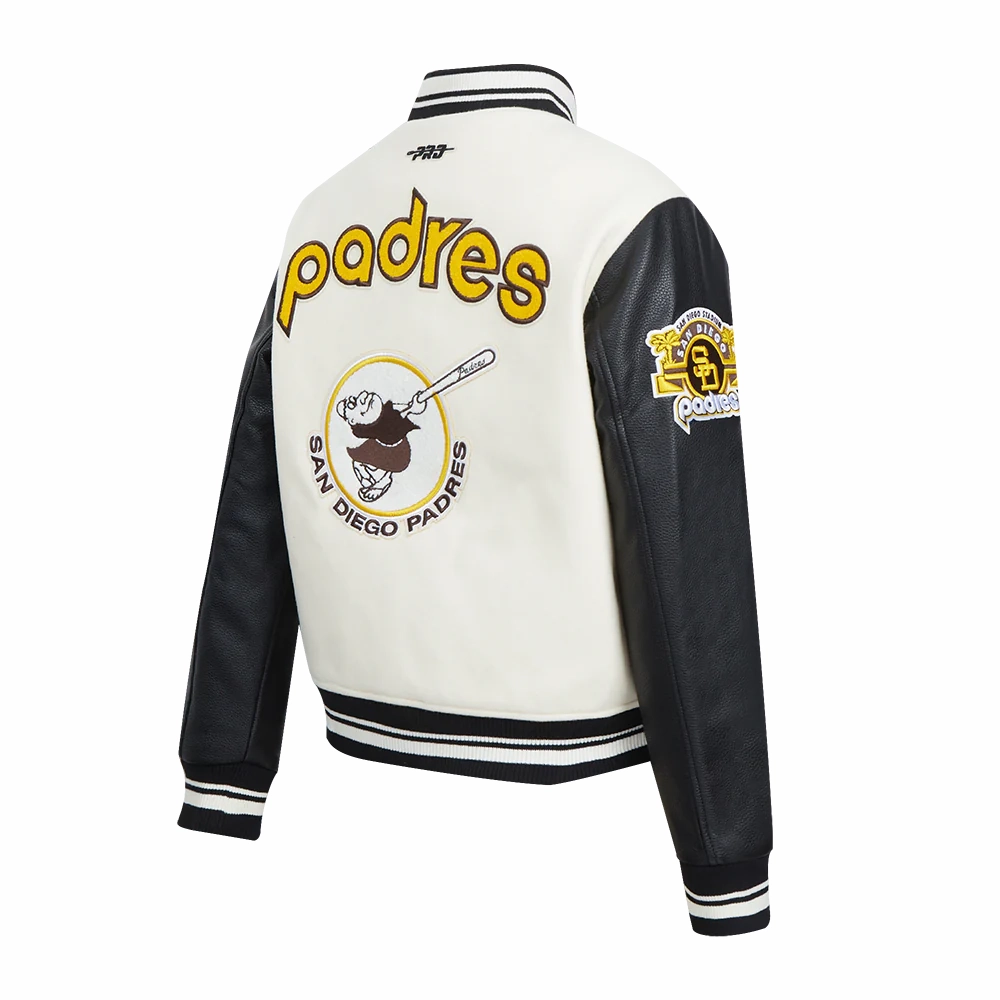 San diego padres retro classic womens wool leather varsity jacket white black 2