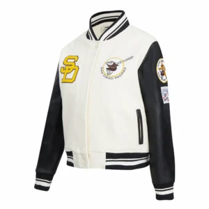 San diego padres retro classic womens wool leather varsity jacket white black 4