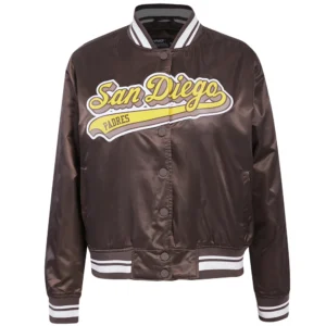 San diego padres script tail full snap satin varsity jacket brown 11