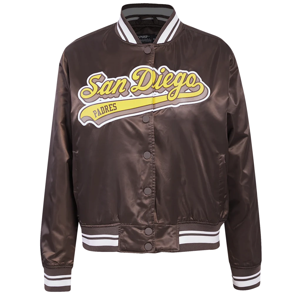 San diego padres script tail full snap satin varsity jacket brown 11
