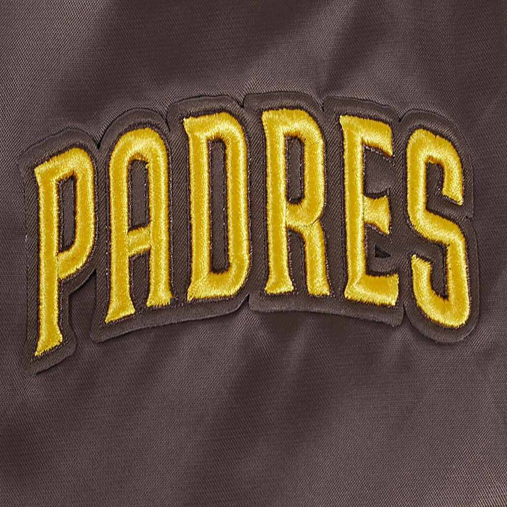 San diego padres script tail full snap satin varsity jacket brown 6
