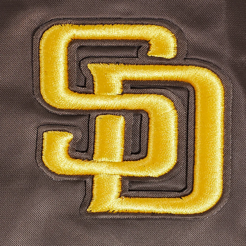 San diego padres script tail full snap satin varsity jacket brown 7