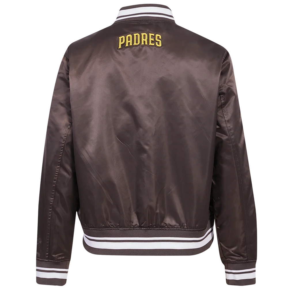 San diego padres script tail full snap satin varsity jacket brown 8
