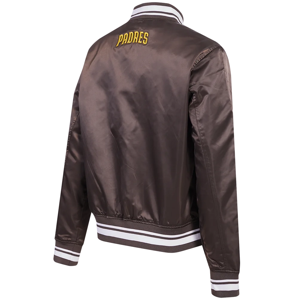 San diego padres script tail full snap satin varsity jacket brown 9