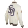 San diego padres script tail full snap satin varsity jacket white 3