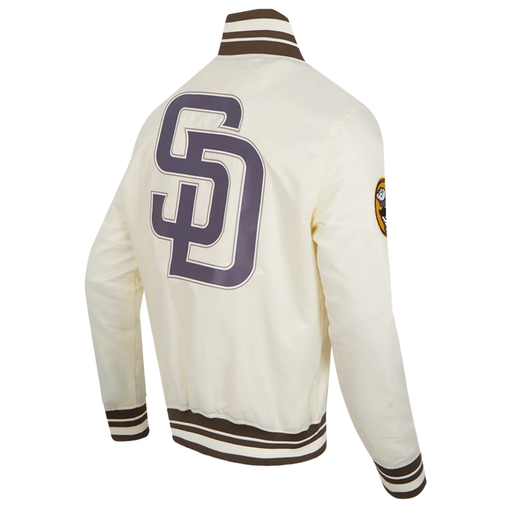 San diego padres script tail full snap satin varsity jacket white 3
