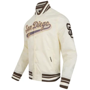 San diego padres script tail full snap satin varsity jacket white 5