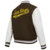 San diego padres script tail wool leather varsity jacket brown white 2