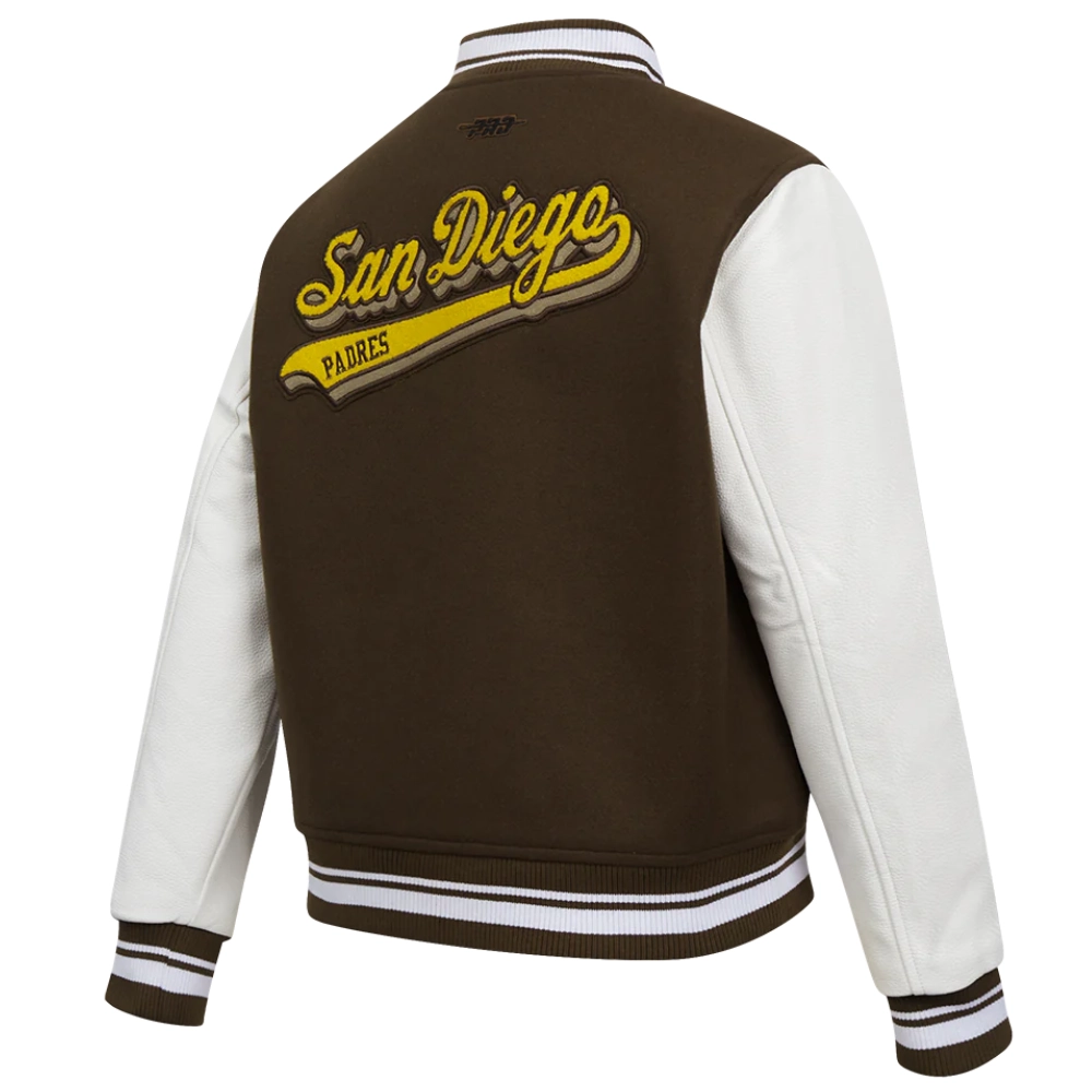 San diego padres script tail wool leather varsity jacket brown white 2