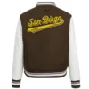 San diego padres script tail wool leather varsity jacket brown white 3