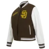 San diego padres script tail wool leather varsity jacket brown white 4