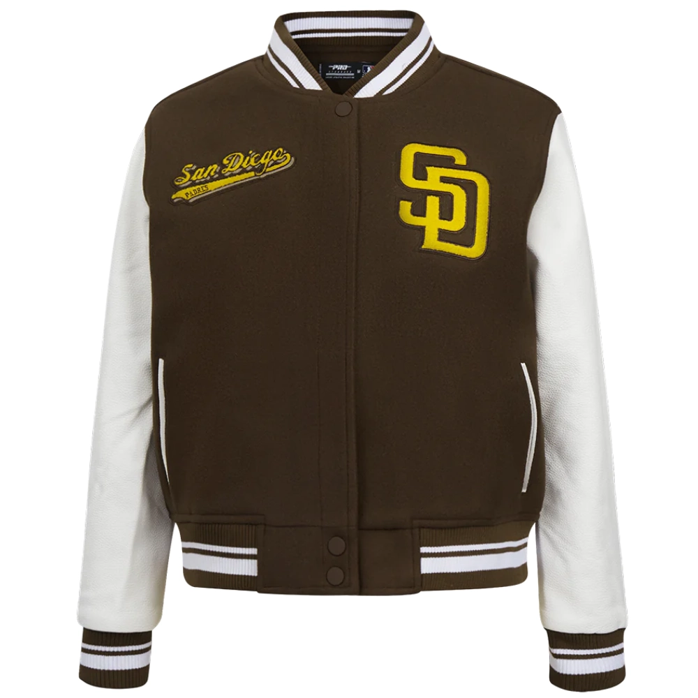 San diego padres script tail wool leather varsity jacket brown white 5