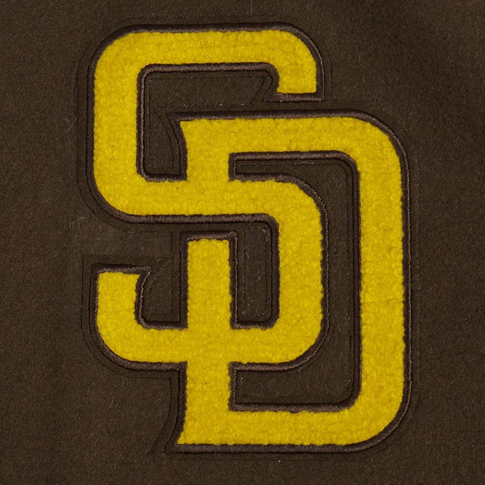 San diego padres script tail wool leather varsity jacket brown white