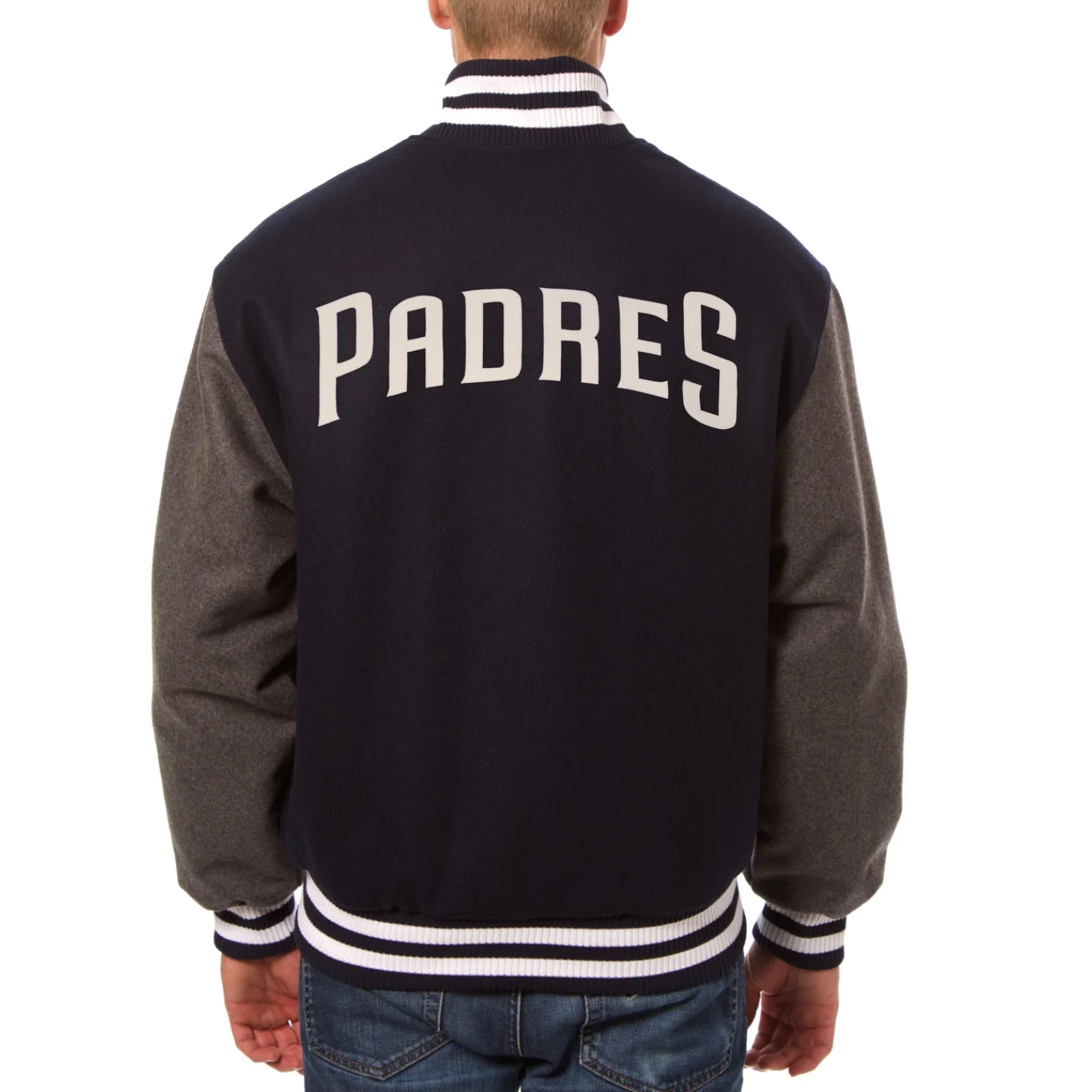 San diego padres two tone handcrafted logo wool jacket navy gray 2