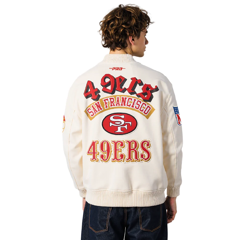 San francisco 49ers best of mens leather varsity white jacket