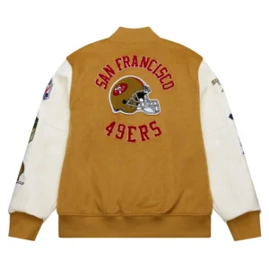 San francisco 49ers browncream dusted varsity jacket 1