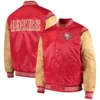 San francisco 49ers enforcer full snap satin varsity jacket redgold 1