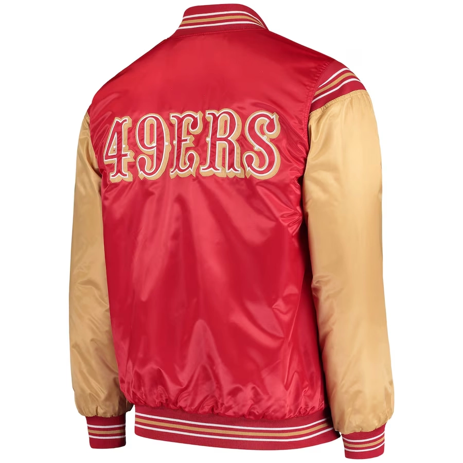 San francisco 49ers enforcer full snap satin varsity jacket redgold 3