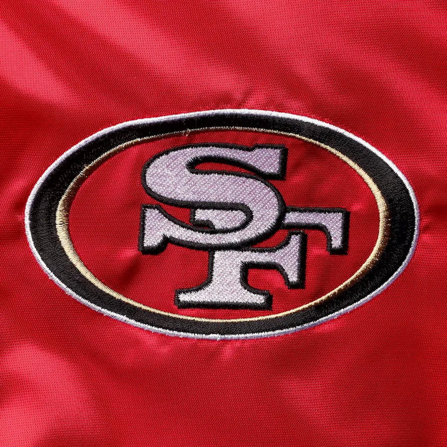 San francisco 49ers enforcer full snap satin varsity jacket redgold 4