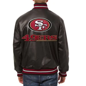 San francisco 49ers full real leather varsity jacket black 2
