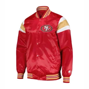San francisco 49ers full snap satin varsity jacket red 3