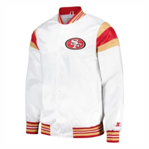 San francisco 49ers full snap satin varsity jacket white 2