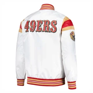 San francisco 49ers full snap satin varsity jacket white 3