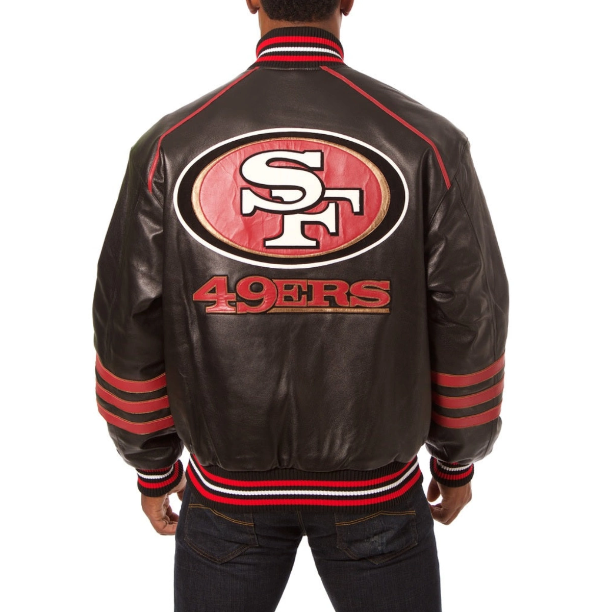 San francisco 49ers genuine leather varsity jacket black 1 1