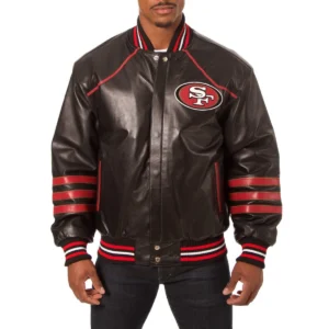 San francisco 49ers genuine leather varsity jacket black 1