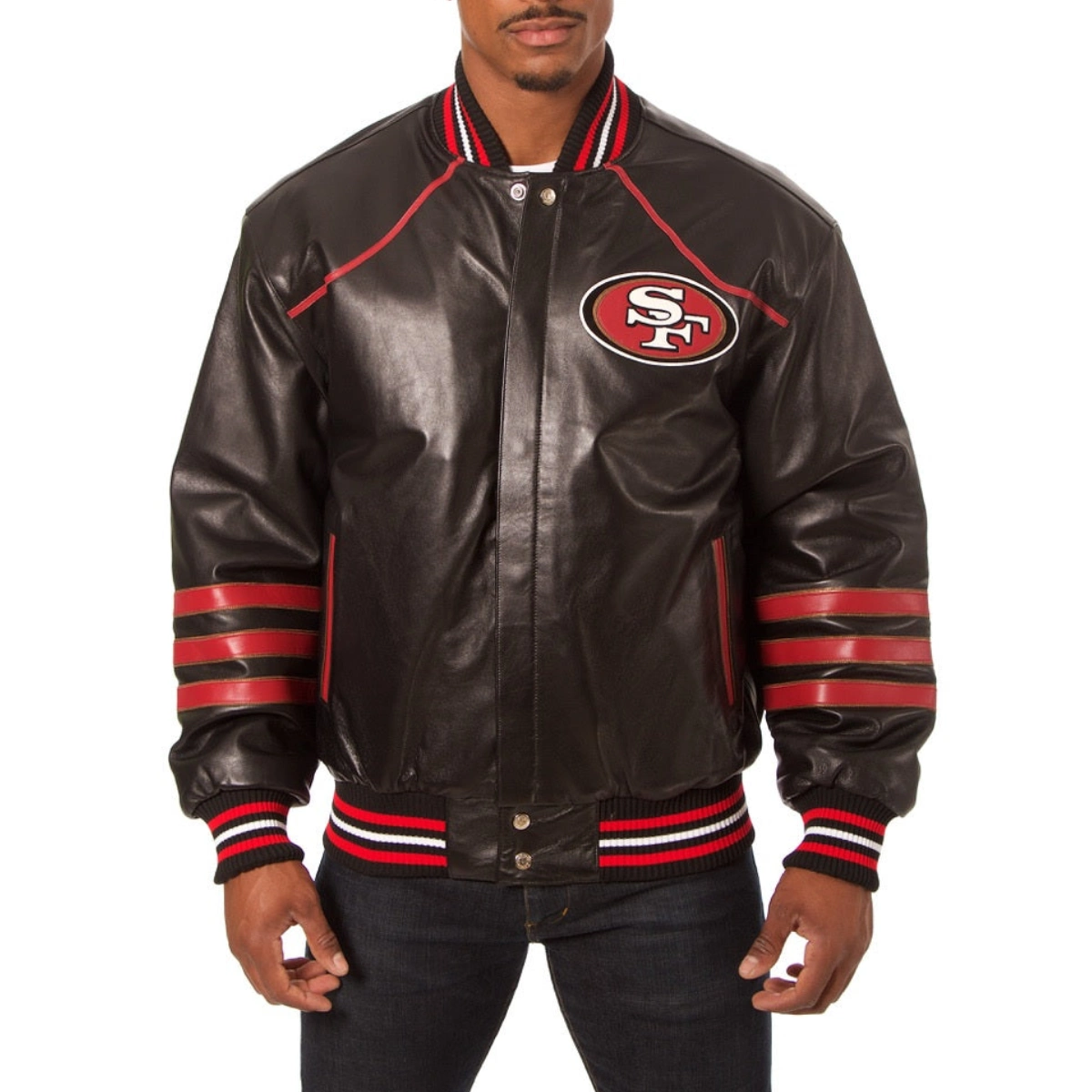 San francisco 49ers genuine leather varsity jacket black 1