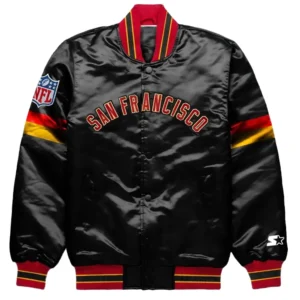 San francisco 49ers home game satin varsity jacket black 1
