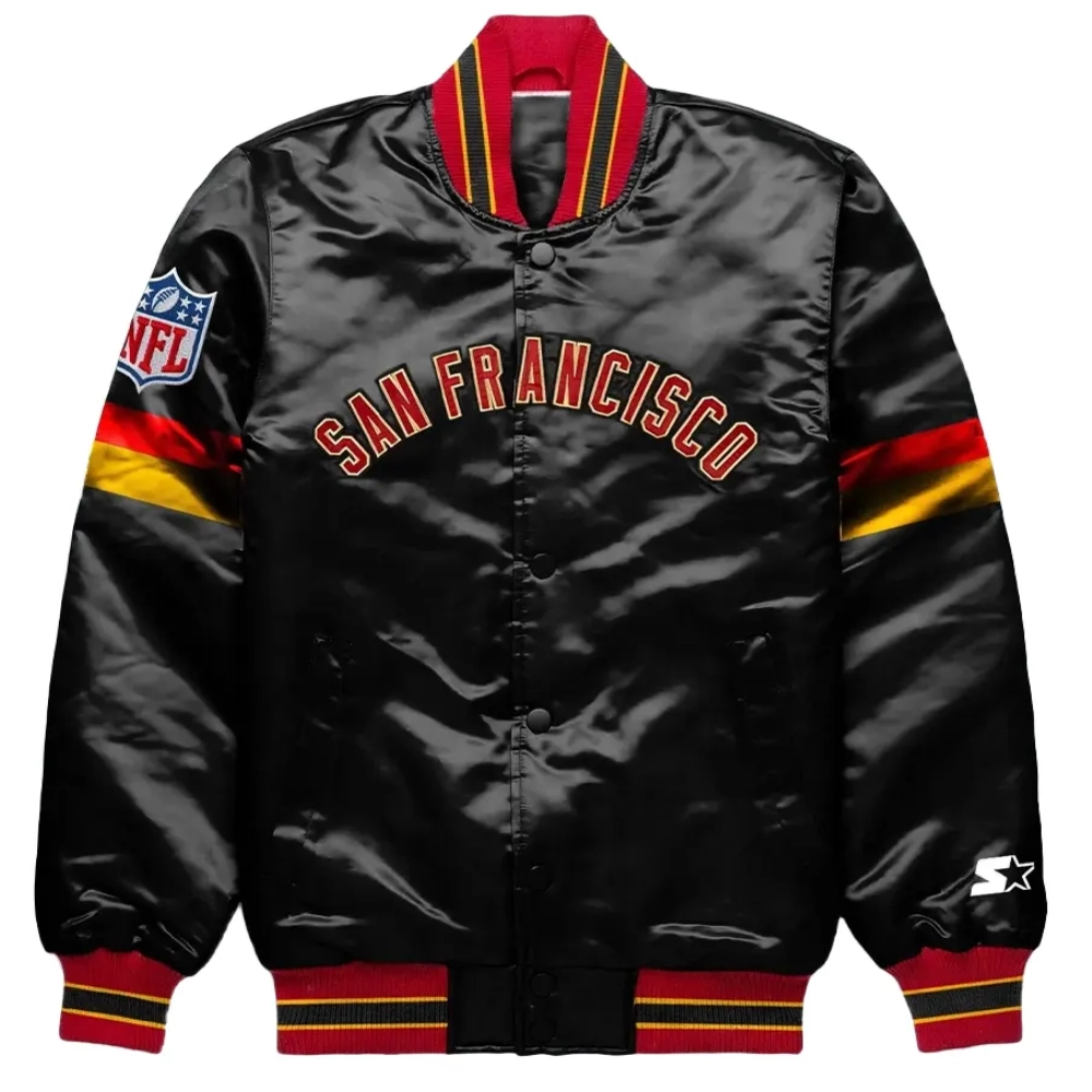 San francisco 49ers home game satin varsity jacket black 1