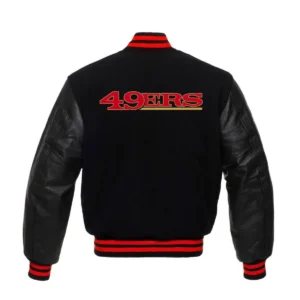 San francisco 49ers letterman wool leather varsity black jacket black 1