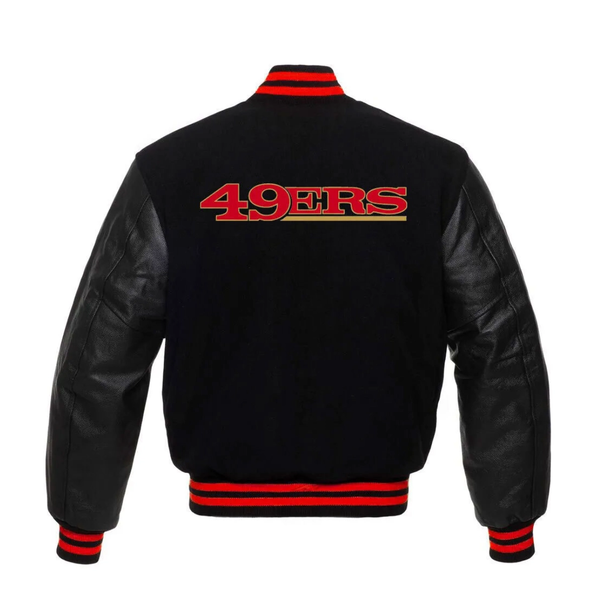 San francisco 49ers letterman wool leather varsity black jacket black 1