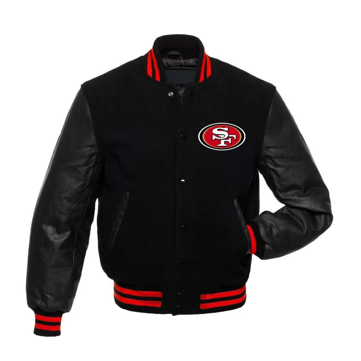 San francisco 49ers letterman wool leather varsity black jacket black