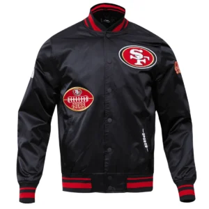 San francisco 49ers old english satin varsity jacket black 1 1