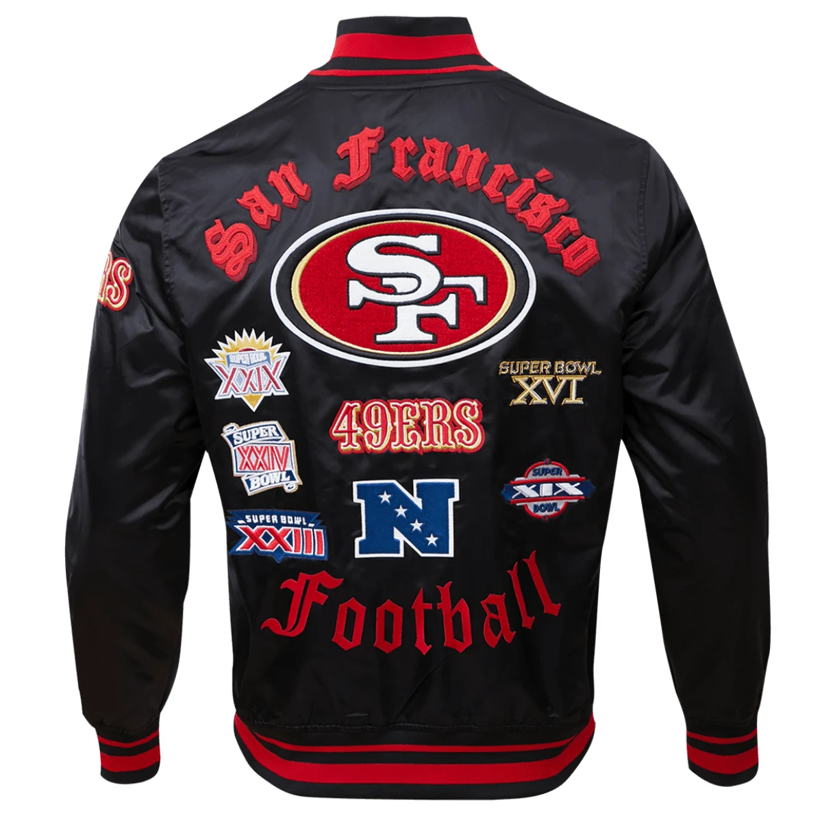 San francisco 49ers old english satin varsity jacket black 4 1