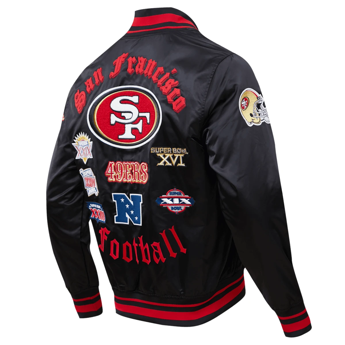 San francisco 49ers old english satin varsity jacket black 5 1