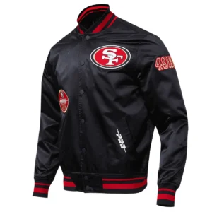 San francisco 49ers old english satin varsity jacket black 6 1