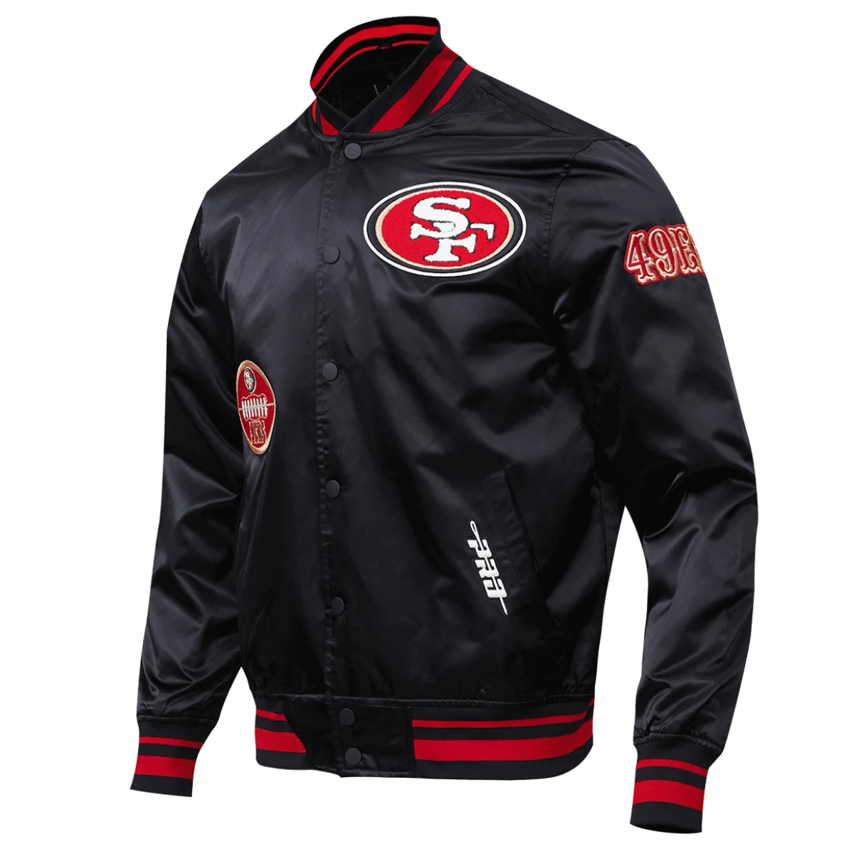San francisco 49ers old english satin varsity jacket black 6 1