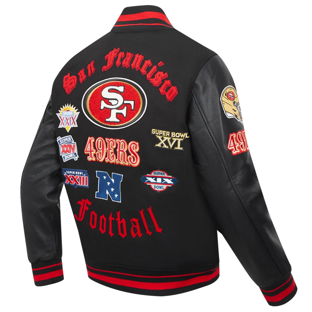 San francisco 49ers old english wool leather varsity jacket black 3 1